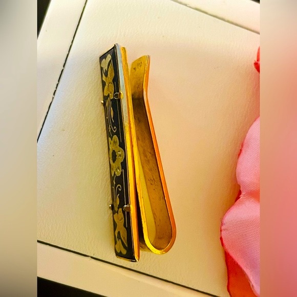 Vintage Damascene Tie Bar/ Money Clip - Picture 7 of 10